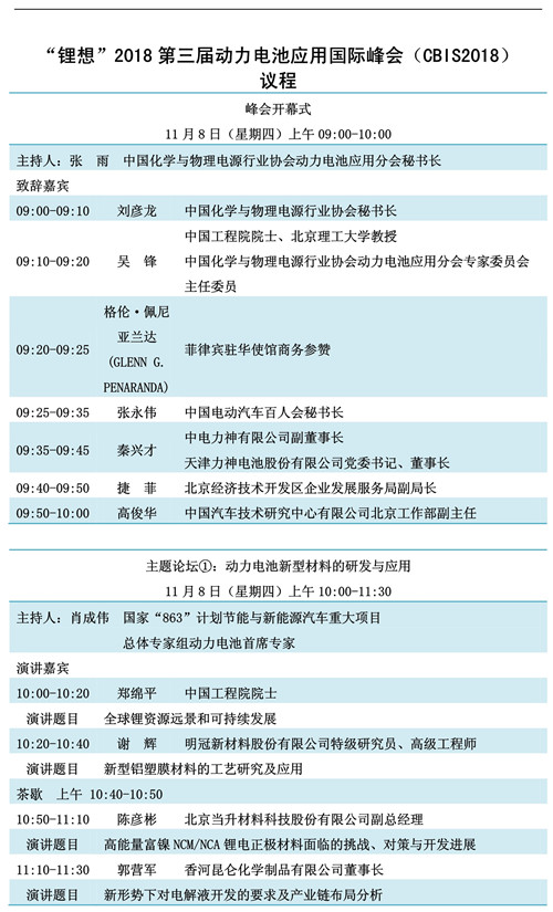 重磅發(fā)布!“鋰想”第三屆動力電池應用國際峰會(CBIS2018)詳細議程速覽