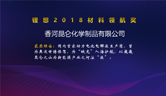 昆侖化學/當升科技/明冠新材榮獲“鋰想2018材料領(lǐng)航獎”
