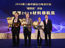 圖為榮獲“鋰想2018材料領(lǐng)航獎”的企業(yè)代表合影